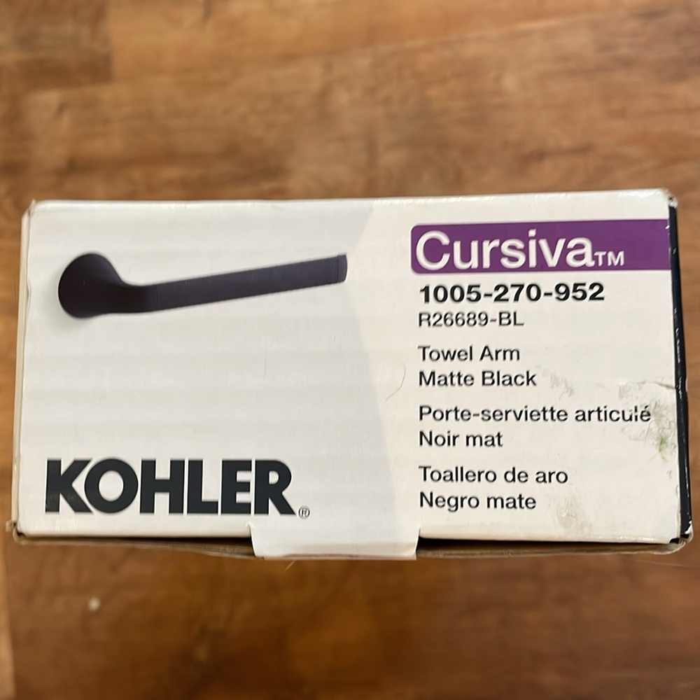 NIB Kohler Cursiva 9” towel arm matte black 3-step easy install, made to…